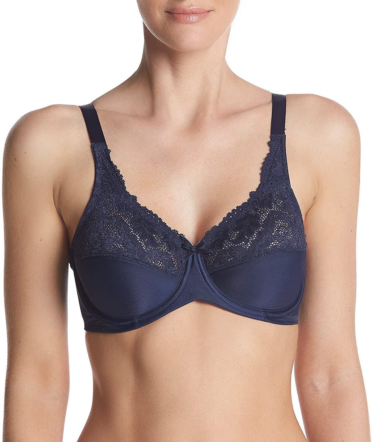 Bali Lilyette Minimizer Bra, Lacey Underwire Bra with Full-Coverage & Natural Support, Underwire Bra for Everyday Wear Sailor Blue / 36D