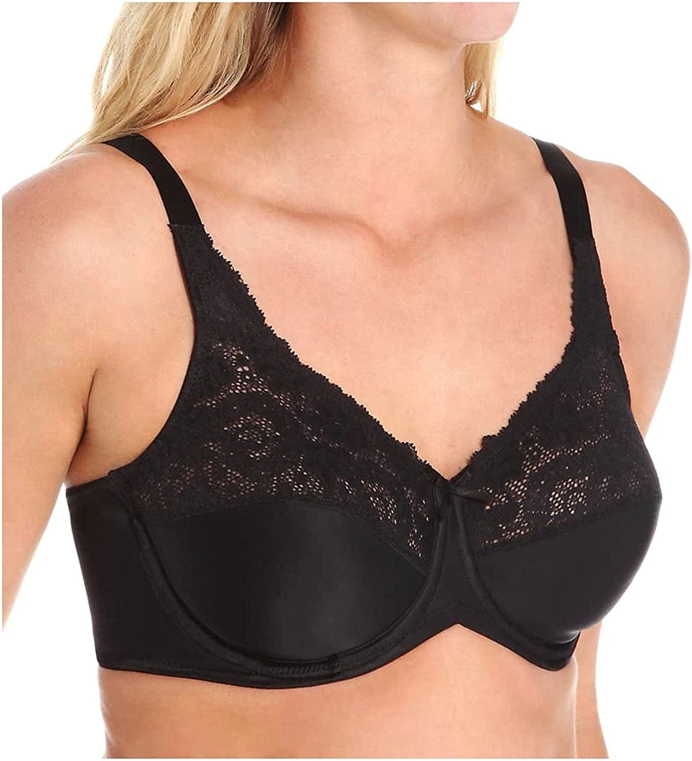 Bali Lilyette Minimizer Bra, Lacey Underwire Bra with Full-Coverage & Natural Support, Underwire Bra for Everyday Wear Black / 44DDD