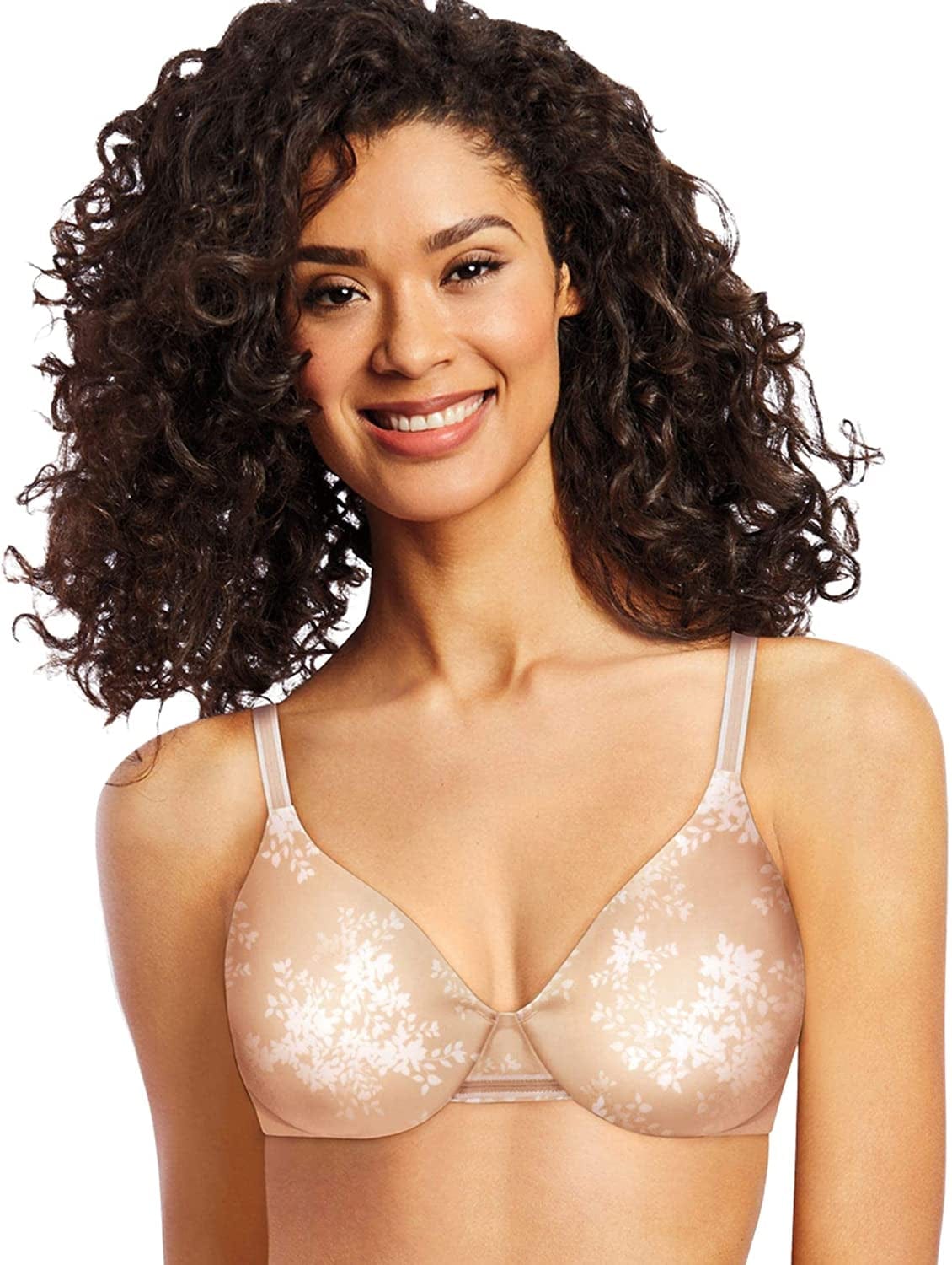 Bali One Smooth U Underwire Bra, Smoothing Shapewear Bra, Concealing Full-Coverage Bra with Front-To-Back Smoothing Sandshell/White Leaf Print / 38B