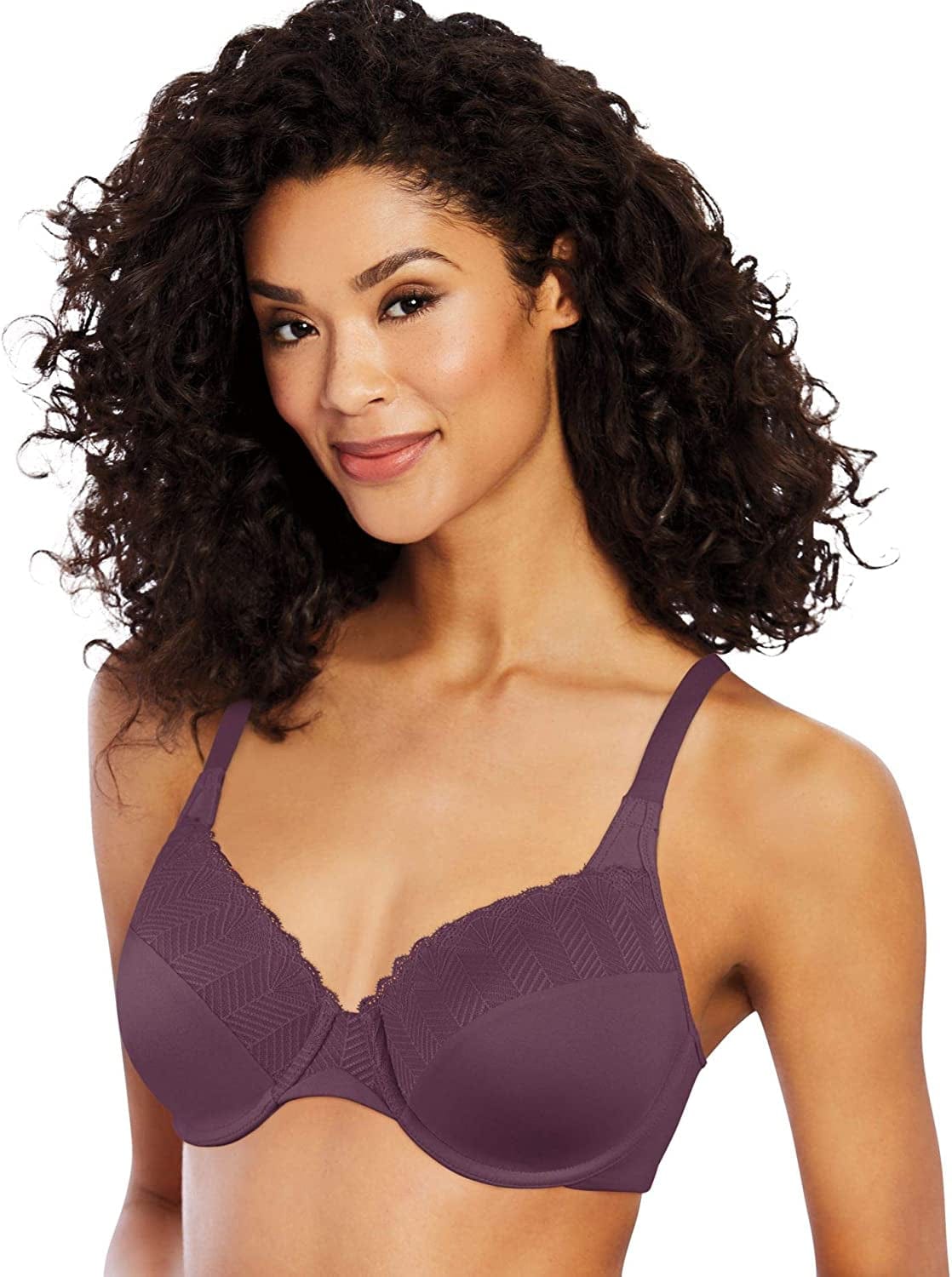 Bali Passion for Comfort Underwire Bra with Full-Coverage, Light Lift Back Smoothing Shapewear Bra for Everyday Wear Blackberry Jam Lace / 42C