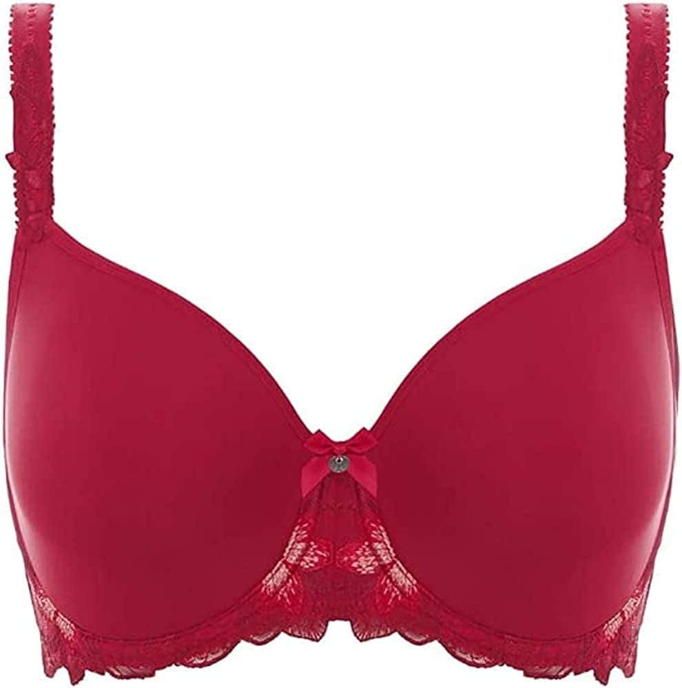 Bali Passion for Comfort Underwire Bra with Full-Coverage, Light Lift Back Smoothing Shapewear Bra for Everyday Wear Scarlet Berry Lace / 42D