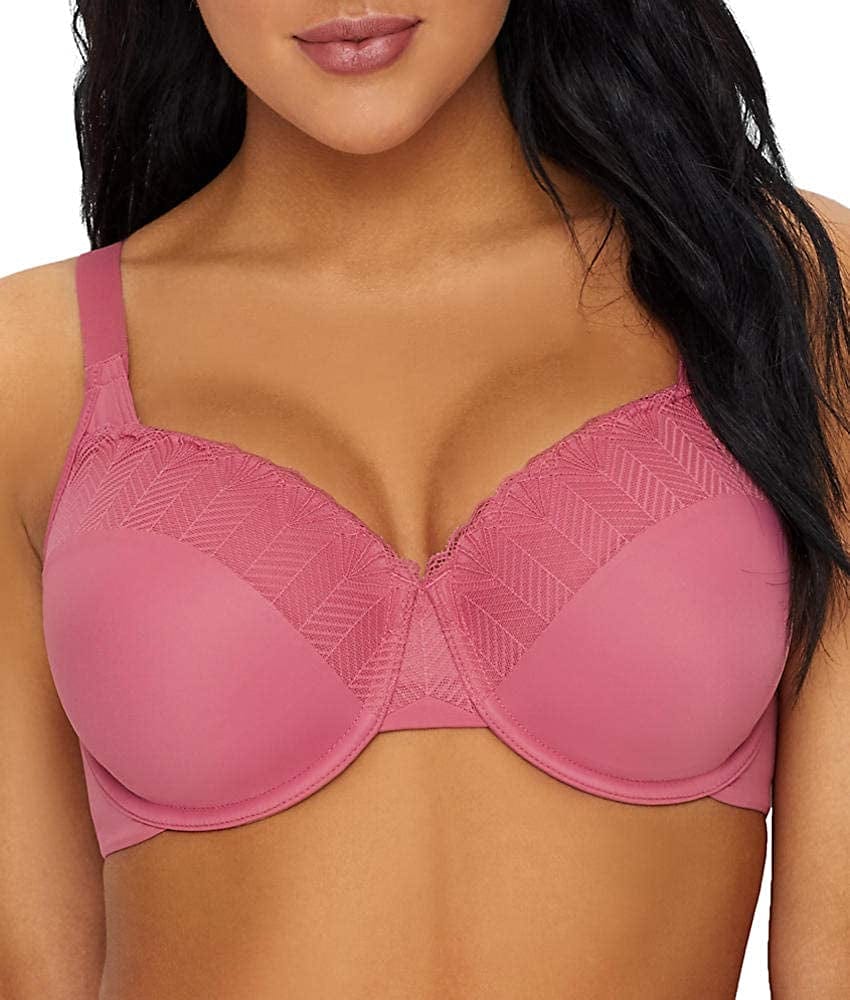 Bali Passion for Comfort Underwire Bra with Full-Coverage, Light Lift Back Smoothing Shapewear Bra for Everyday Wear Terracotta Pink Lace / 44D