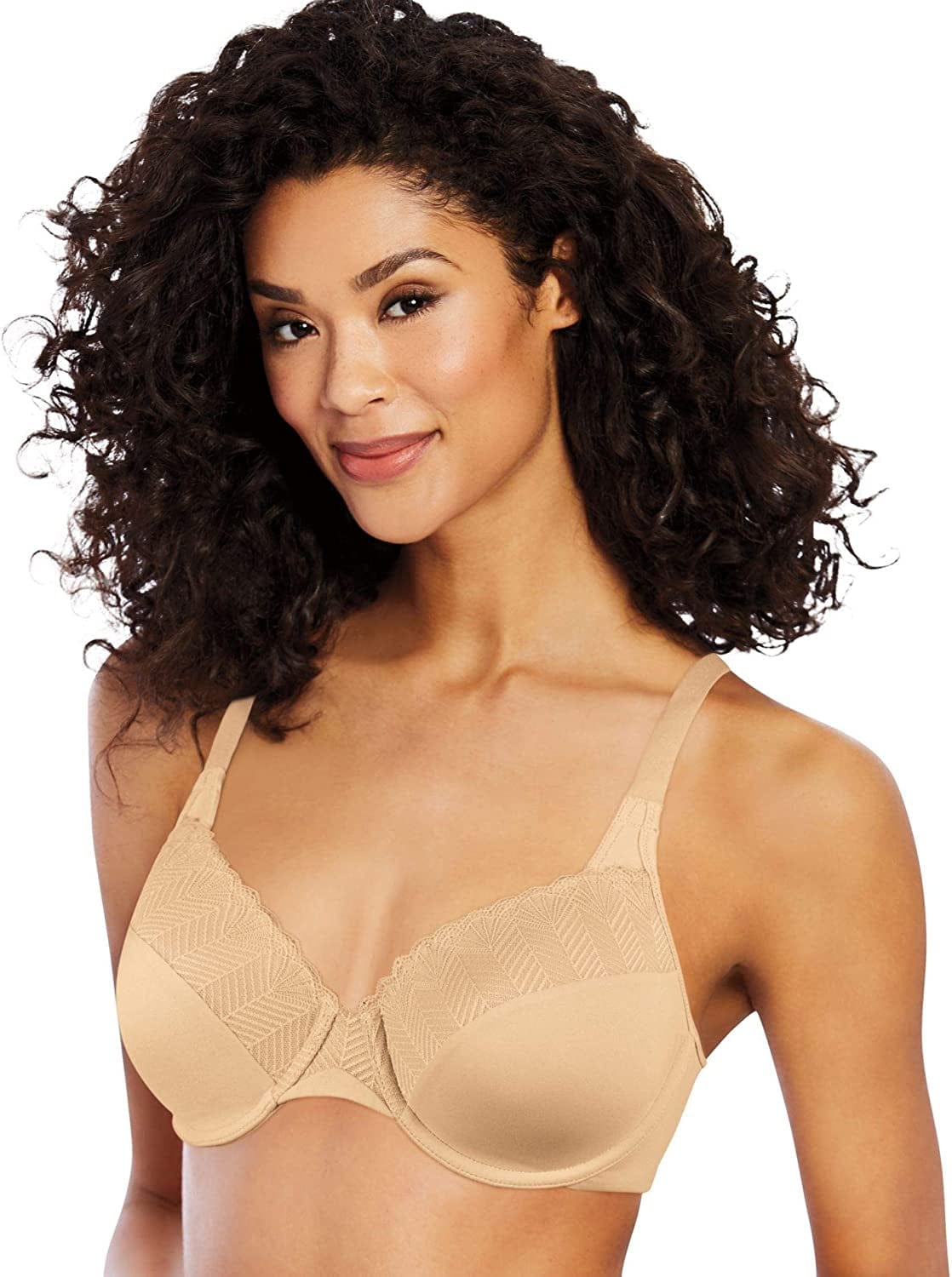 Bali Passion for Comfort Underwire Bra with Full-Coverage, Light Lift Back Smoothing Shapewear Bra for Everyday Wear Latte Lift Lace / 34C