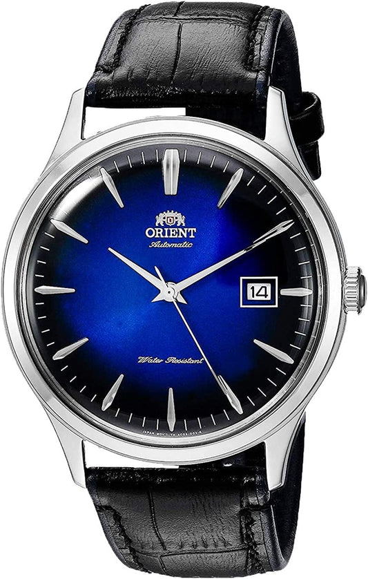 'Bambino Version IV' Japanese Automatic Stainless Steel and Leather Dress Watch Blue