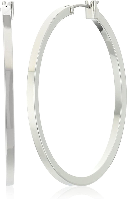 Basic Square Edge Hoop Earrings Silver