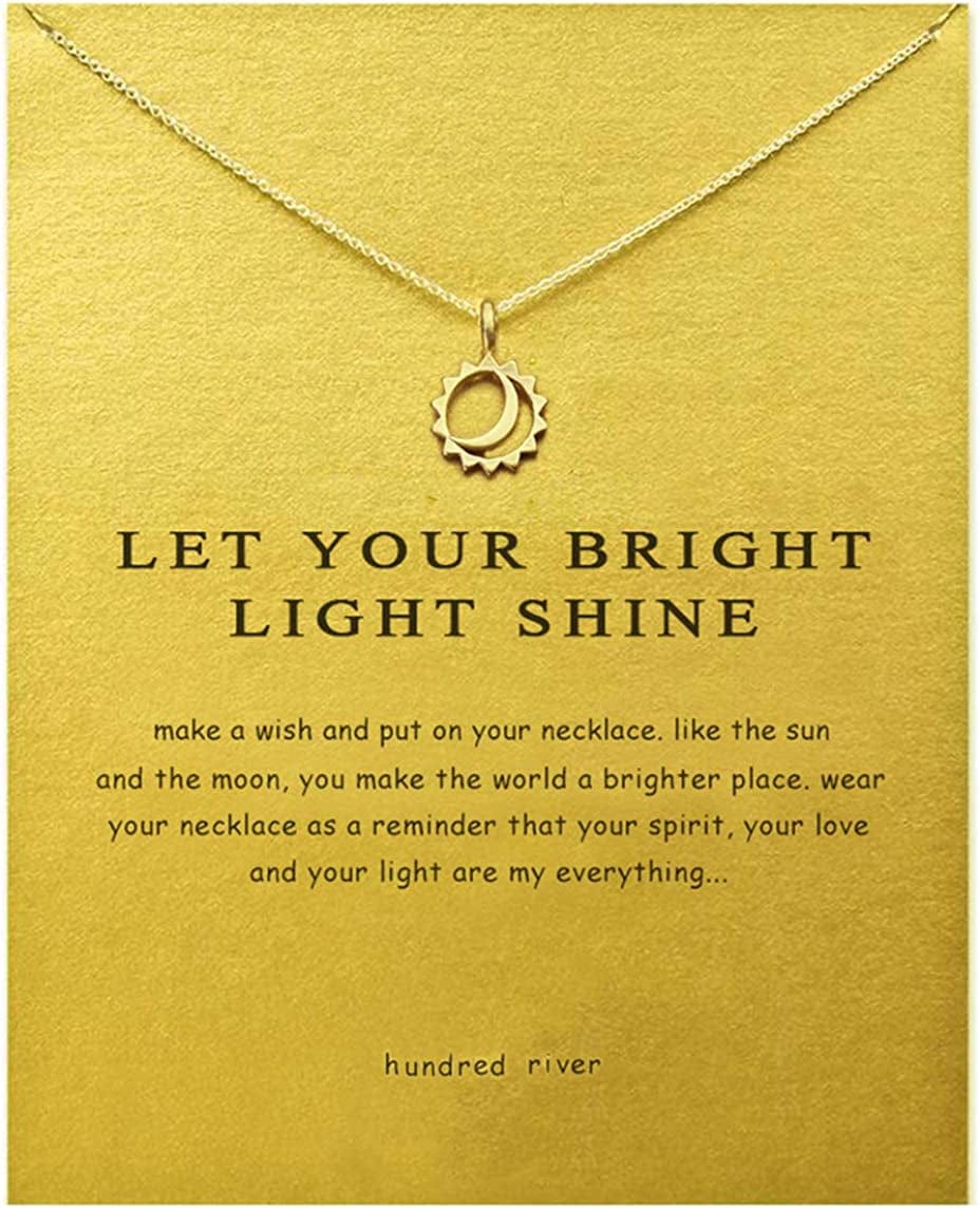 Baydurcan Friendship Anchor Compass Necklace Good Luck Elephant Pendant Chain Necklace with Message Card Gift Card gold moon and sun