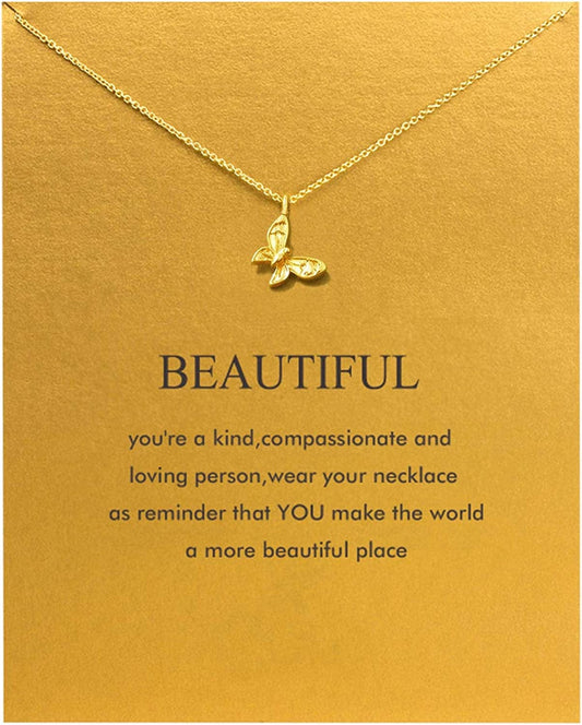 Baydurcan Friendship Anchor Compass Necklace Good Luck Elephant Pendant Chain Necklace with Message Card Gift Card Gold Butterfly