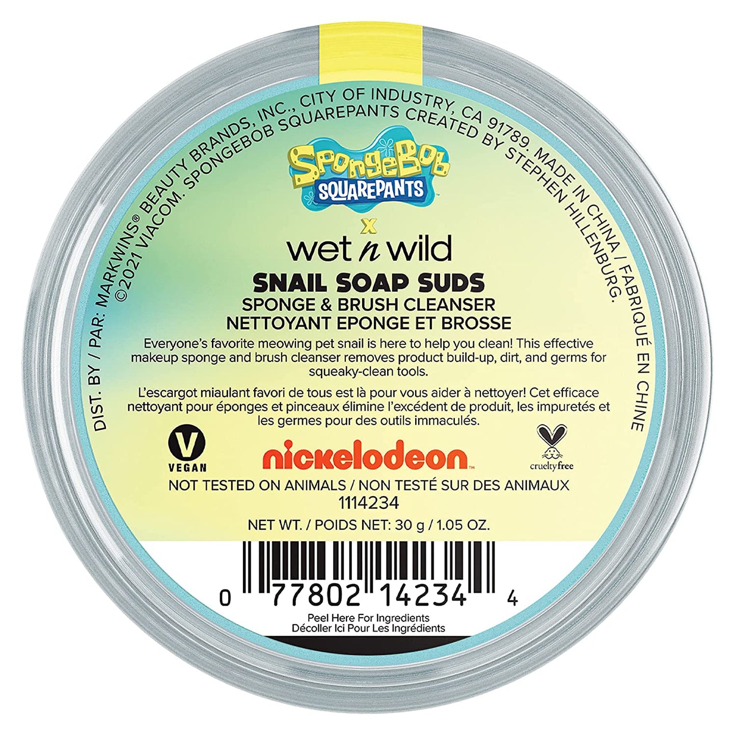Wet N Wild Soap Suds Sponge + Brush Cleanser Bob Squarepants Makeup Tools Brush Cleaner Solution, Gary the Snail, 1.05 Ounce (1114234) Health & Beauty > Personal Care > Cosmetics > Cosmetic Tools > Makeup Tools wet n wild