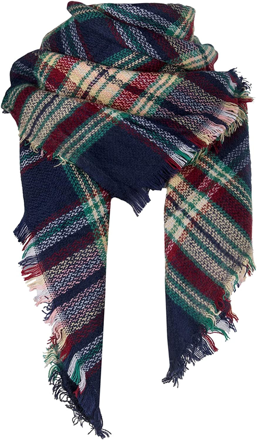Plaid Blanket Scarf Winter Fall Scarfs for Women, Warm Soft Chunky Oversized Tartan Shawls Wraps Scarves Apparel & Accessories > Clothing Accessories > Scarves & Shawls Chalier A-navy