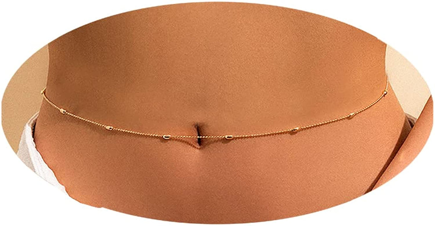 Silver/Gold Layered Waist Chains 26.7''/31.4''Adjustable Belly Chain Jewelry for Women Minimalist Beach Bikini Body Chain Apparel & Accessories > Jewelry > Body Jewelry Otxas gold 31.4''+7.9''