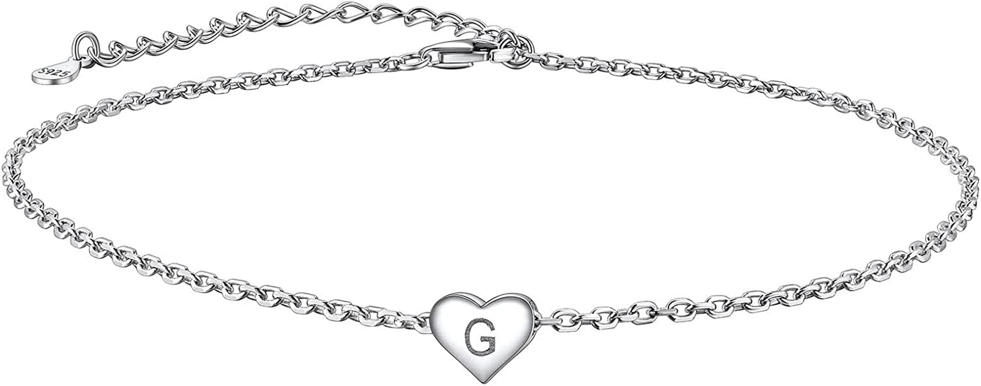 Suplight 925 Sterling Silver A-Z Initial Heart Anklets, Dainty Ankle Bracelets Beach Jewelry for Women Girls (With Gift Box) Apparel & Accessories > Jewelry > Anklets Suplight Jewelry G