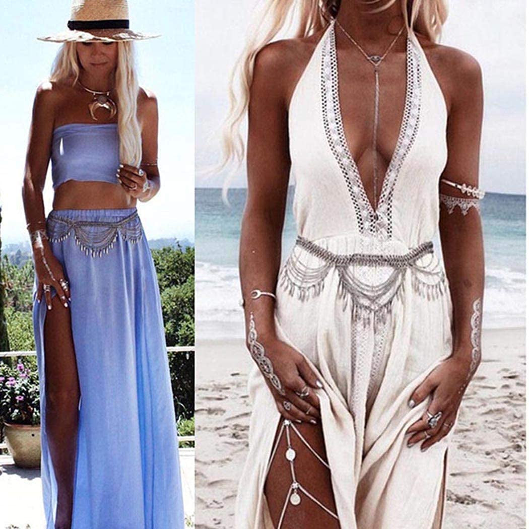 Victray Sequins Waist Chain Beach Belly Body Chains Fashion Waist Jewelry Nightclub Body Accessory for Women and Girls (Silver) Apparel & Accessories > Jewelry > Body Jewelry Victray