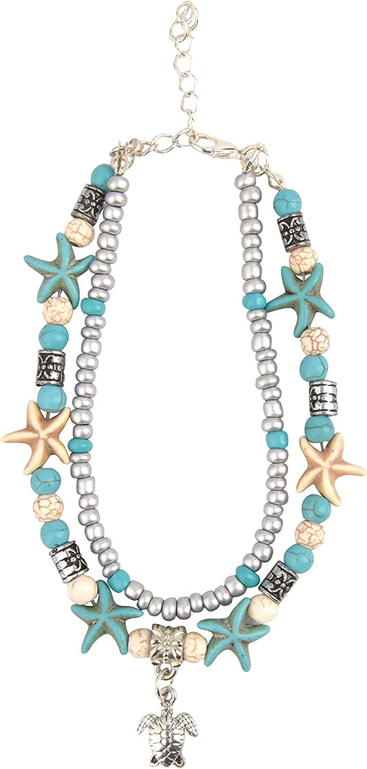 Believe London Natural Shell Necklace Bracelet Anklet Choker Seashell Women Men Statement Adjustable Beads Wakiki Beach Sea Shell Pendant Turtle Girls Cord Collar Set Hawaiian Jewelry Apparel & Accessories > Jewelry > Anklets Believe London Turtle Anklet