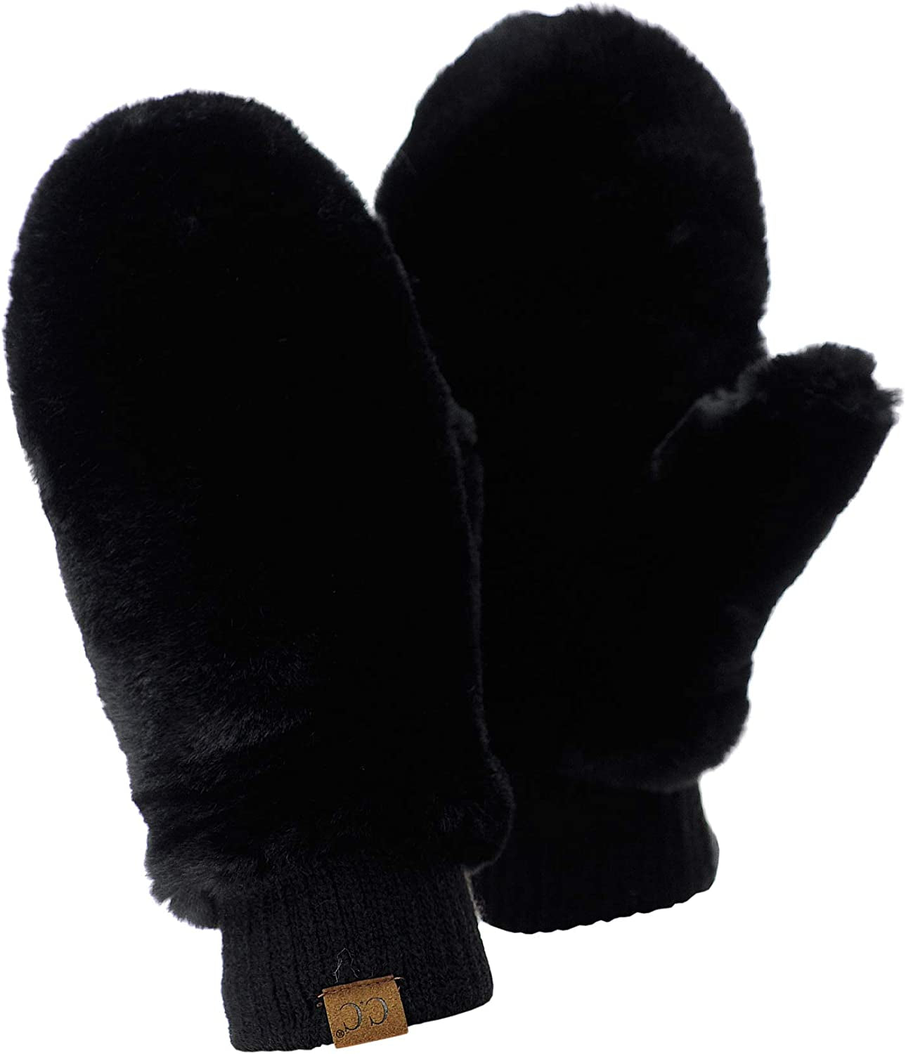 C.C Women'S Faux Fur Wrist Length Fingerless Sherpa Lined Convertible Mittens Gloves Apparel & Accessories > Clothing Accessories > Gloves & Mittens C.C Black