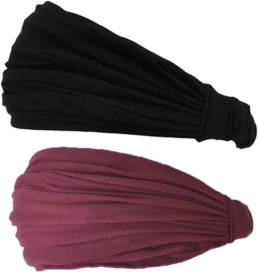 CCHARM Headband Bandana Japanese Style - Mens Head Wrap Womens Hair Band by Casualbox Apparel & Accessories > Clothing Accessories > Bandanas & Headties CCHARM Black & Maroon 2-Pack Medium