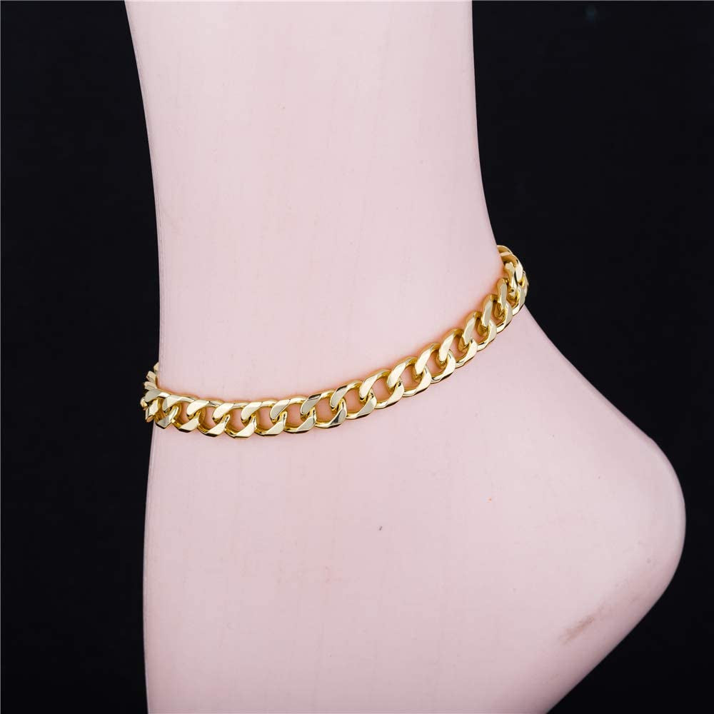 Gold Cuban Link Anklet Bracelet for Women Men, 7Mm Wide 14K Gold / 18K Gold / White Gold Plated Diamond Cut Curb Chain Ankle Bracelets for Women Men 9 10 11 Inches Apparel & Accessories > Jewelry > Anklets kelistom