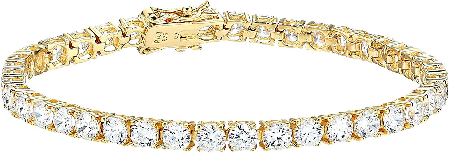 Essentials Plated Sterling Silver round Cut Cubic Zirconia Tennis Bracelet Apparel & Accessories > Jewelry > Bracelets KYLIE MAX Yellow Gold Plated Sterling Silver 4mm 7" length