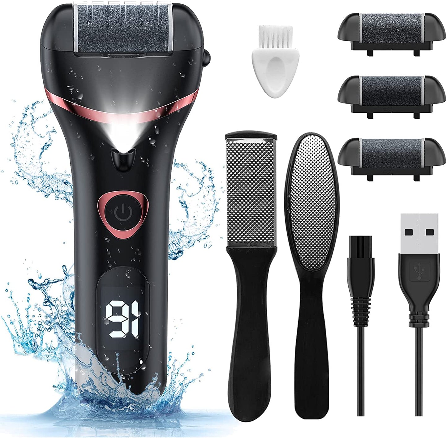 Electric Foot Callus Remover, Rechargeable Portable Electronic Foot File Pedicure Kits, Waterproof Foot Scrubber File, Professional Pedicure Tools, Foot Care for Dead Skin Ideal Gift, 3 Rollers Health & Beauty > Personal Care > Foot Care Geopu Black