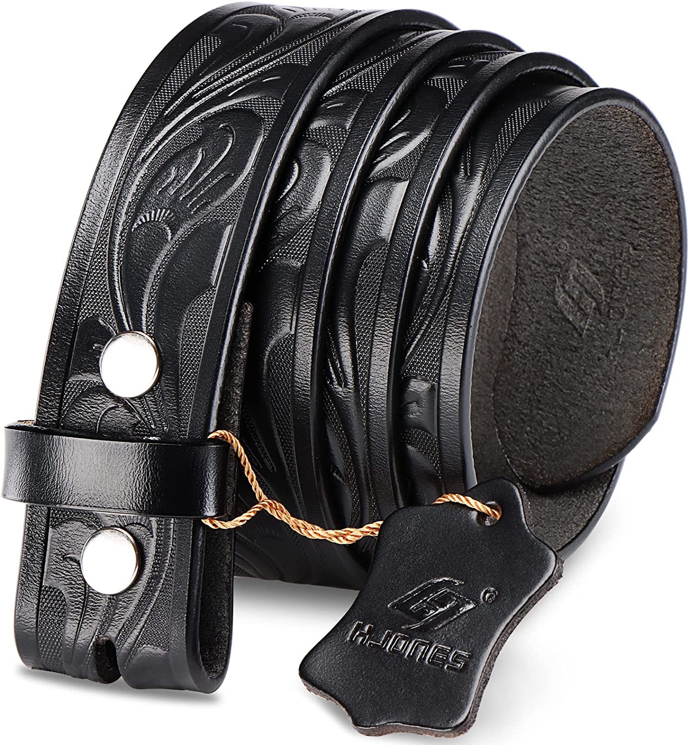 HJONES Men’S Replacement Belt No Buckle Belt Strap, Men'S Leather Belt with Silver Snap on Belt without Buckle 1 1/2” Wide Apparel & Accessories > Clothing Accessories > Belts HJones Flowerblack 42