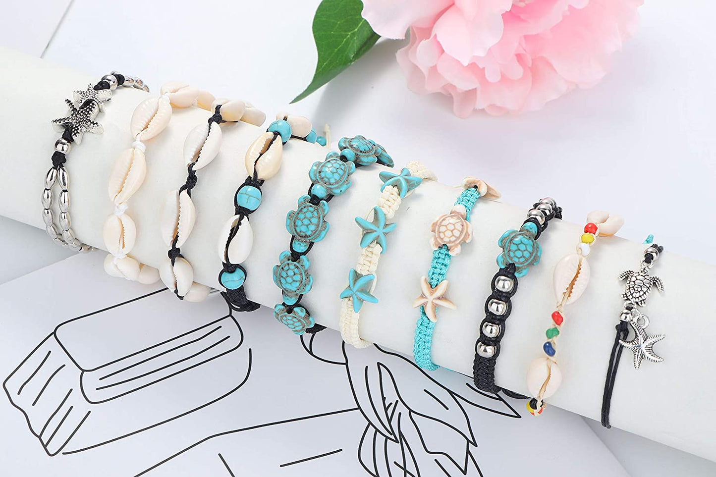 LOYALLOOK 10PCS Shell Turtle Ankle Bracelets Handmade Boho Anklet Jewelry Adjustable Natural Cowrie Shell Beach Bead Anklet for Women Apparel & Accessories > Jewelry > Anklets LOYALLOOK