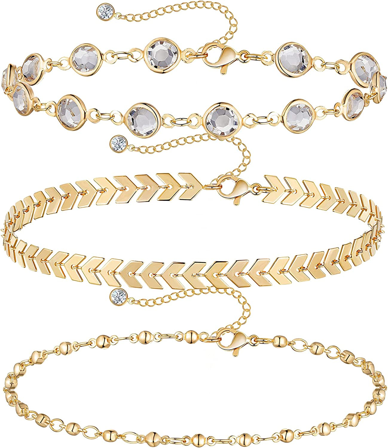 DEARMAY Gold Anklets for Women 14K Gold Ankle Bracelets for Women Waterproof Cuban Link Anklets Set Layered Anklet Bracelets for Women Anklet for Women Gold Jewelry Gift Apparel & Accessories > Jewelry > Anklets DEARMAY A
