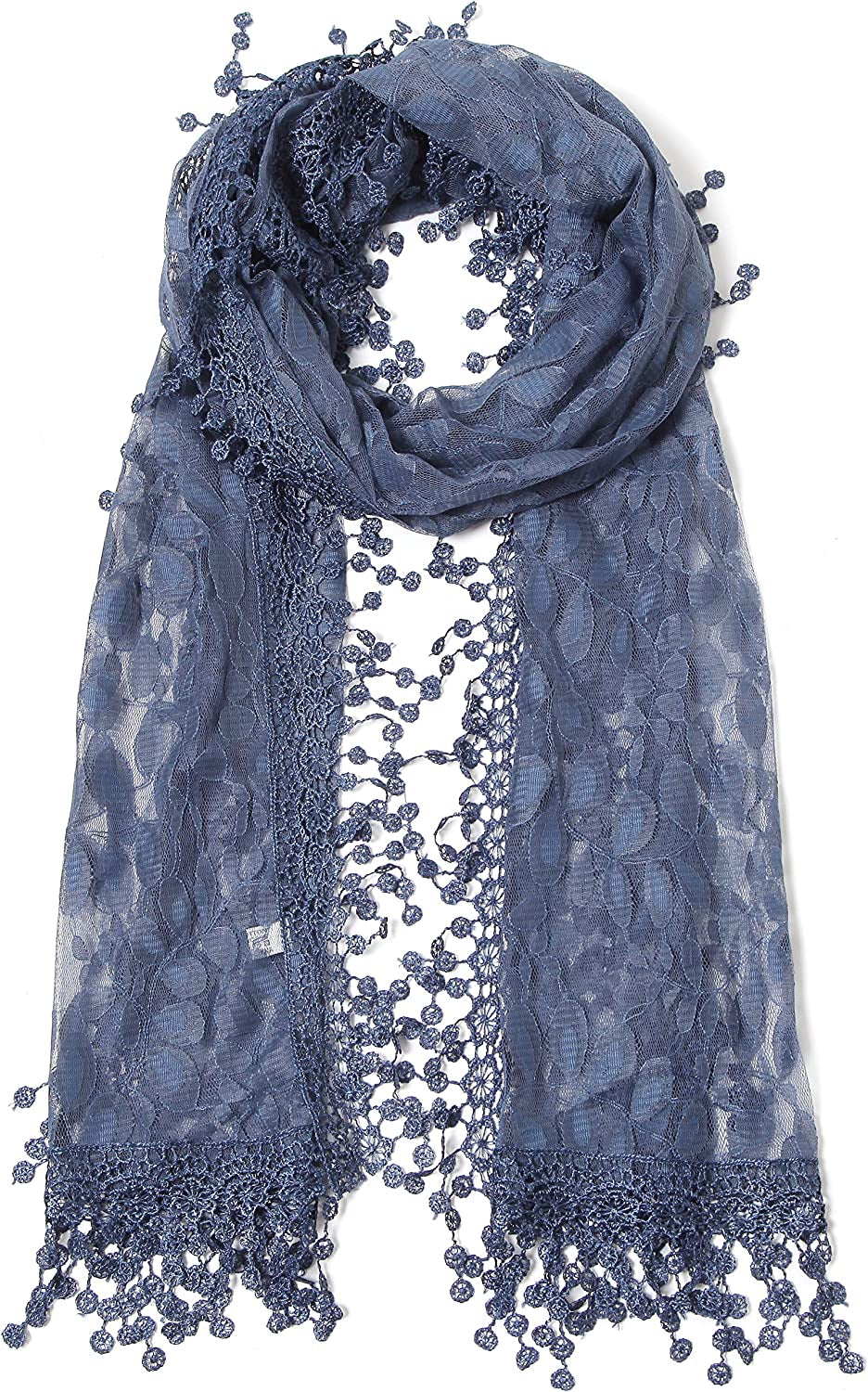 Women'S Lightweight Feminine Lace Teardrop Fringe Lace Scarf Vintage Scarf Mesh Crochet Tassel Cotton Scarf for Women Apparel & Accessories > Clothing Accessories > Scarves & Shawls Tan's Navy 21