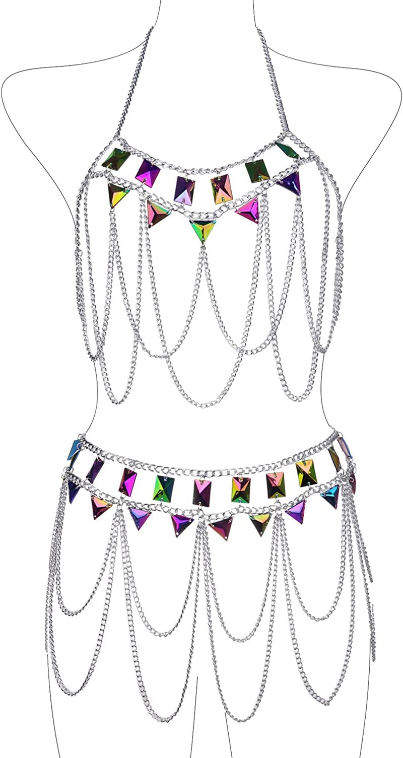 Ccbodily Body Chains Jewelry Accessories - Boho Crystal Tassel Bikini Set Beach Cosplay Bra Chain Body Jewelry for Women and Girls Apparel & Accessories > Jewelry > Body Jewelry CCbodily Style-9