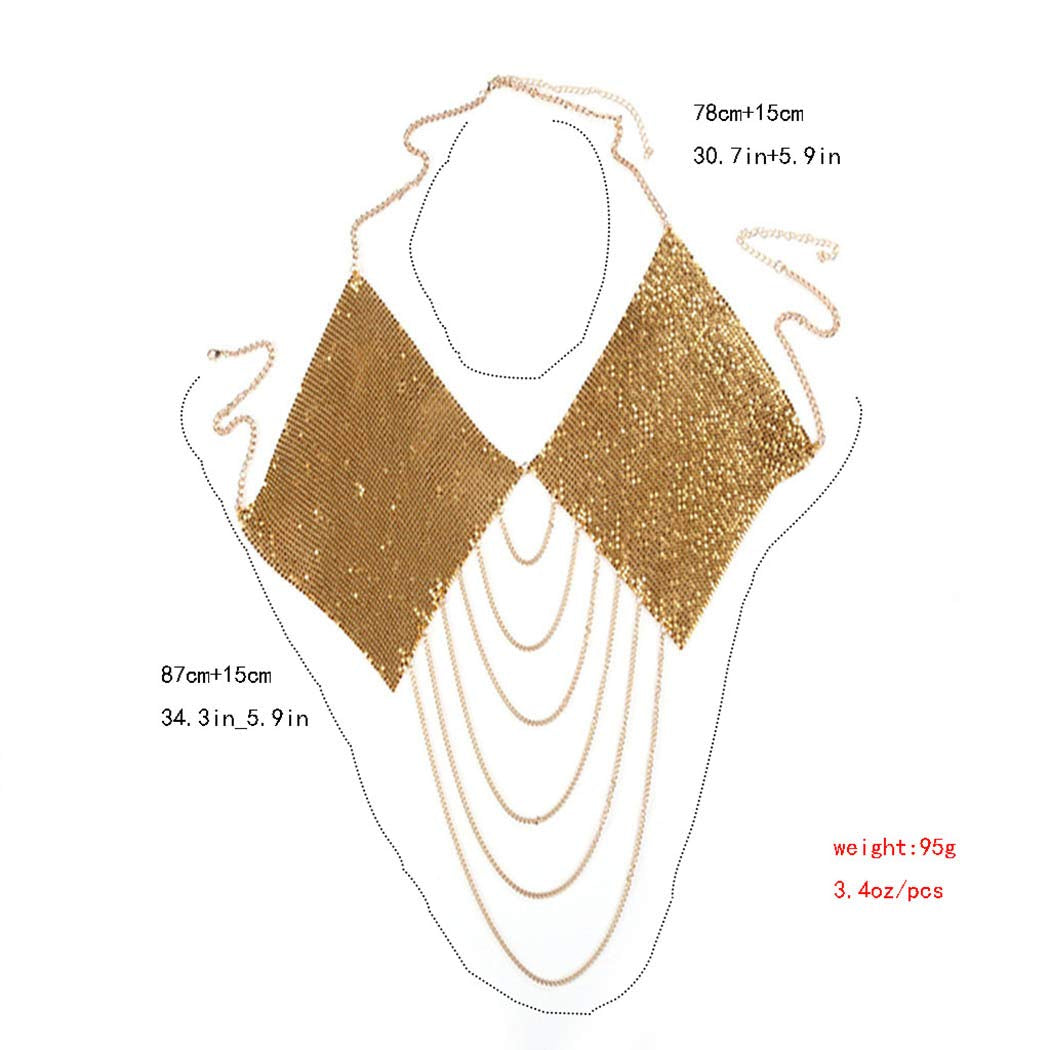 Jeweky Sequin Bra Chain Gold Tassel Crop Top Chest Body Chains Sexy Beach Nightclub Rave Bikini Body Accessories Jewelry for Women and Girls Apparel & Accessories > Jewelry > Body Jewelry Artist Unknown
