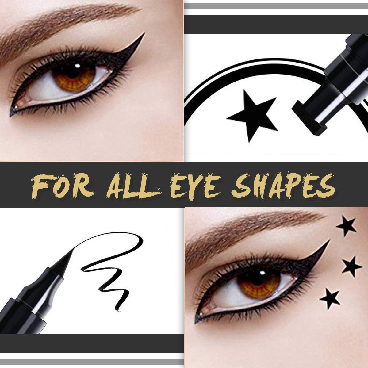 Fantexy Double-Headed Eyeliner Stamp, Eyeliner Pencil Pen with Eye Makeup Stamp, Waterproof, Double Sided & Long Lasting Seal Tattoo Makeup Tool Black No Smudge (Heart/Moon/Star/Flowers)Shape Stamp Pen 4 Pcs Health & Beauty > Personal Care > Cosmetics > Cosmetic Tools > Makeup Tools FANTEXY