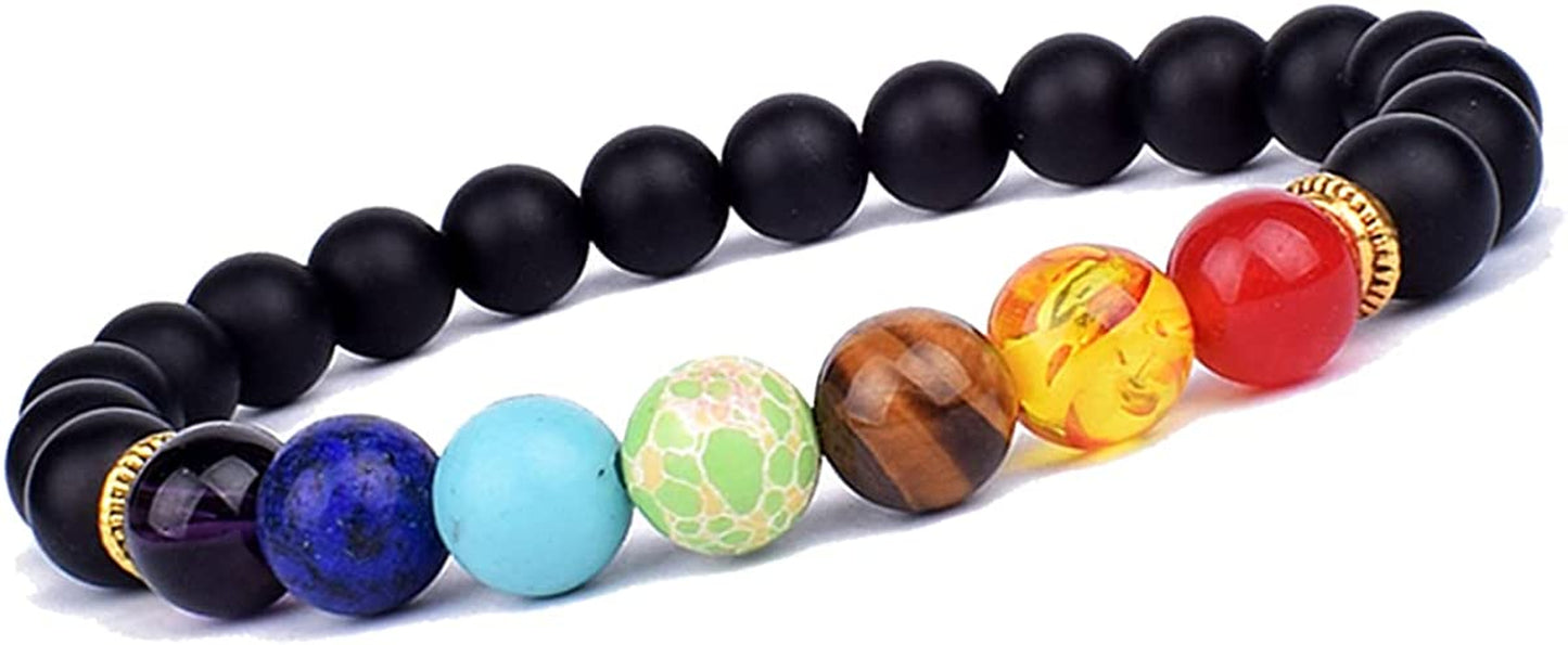 Svovin 1-14 Pcs Lava Rock 7 Chakra Energy Oil Diffuser Bracelet Set for Women Men Unisex Elastic 8Mm Stone Yoga Beaded Bracelets Jewelry with Lucky Healing Apparel & Accessories > Jewelry > Bracelets Svovin I:MS