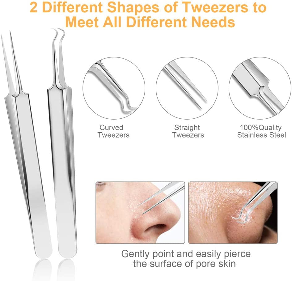 Pimple Popper Tool Kit, UUBAAR 9 PCS Blackhead Remover Tools with Tweezers, 16-Heads Professional Acne Zit Popper Extraction Tools, Whitehead Comedone Pimple Popping Extractor Kit for Facial Nose Health & Beauty > Personal Care > Cosmetics > Cosmetic Tools > Skin Care Tools UUBAAR