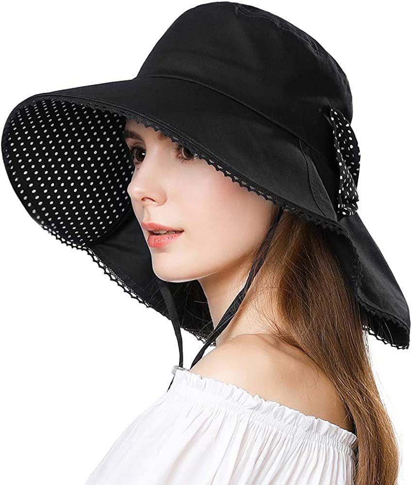Siggi Summer Pony Tail Flap Cap UPF 50+ Cotton Sun Hat with Ponytail Hole Neck Cover Cord for Women 55-61Cm Apparel & Accessories > Clothing Accessories > Hats Comhats 69053_black Medium
