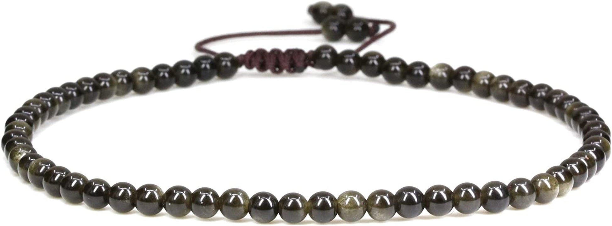 Keleny Natural Gemstone 4Mm round Bead Charm Stretch Anklet for Women Brown Rope Adjustable 8.6-11 Inch Apparel & Accessories > Jewelry > Anklets Kelenystones Golden Obsidian