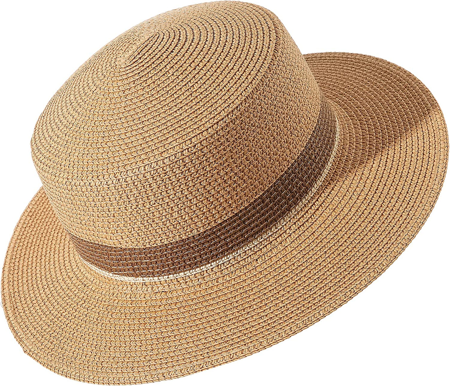 Lanzom Sun Hats for Women Wide Brim Straw Boater Hat Foldable Packable Beach Hat for Summer Apparel & Accessories > Clothing Accessories > Hats Lanzom Z-khaki+coffee Medium