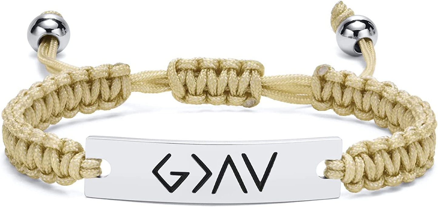 VNOX Personalized Inspirational Bracelet for Women Men - Engarved Handmade Rope Adjustable Bracelet Encouragement Motivational Gift Apparel & Accessories > Jewelry > Bracelets VNOX Jewelry Beige god is greater than highs&lows