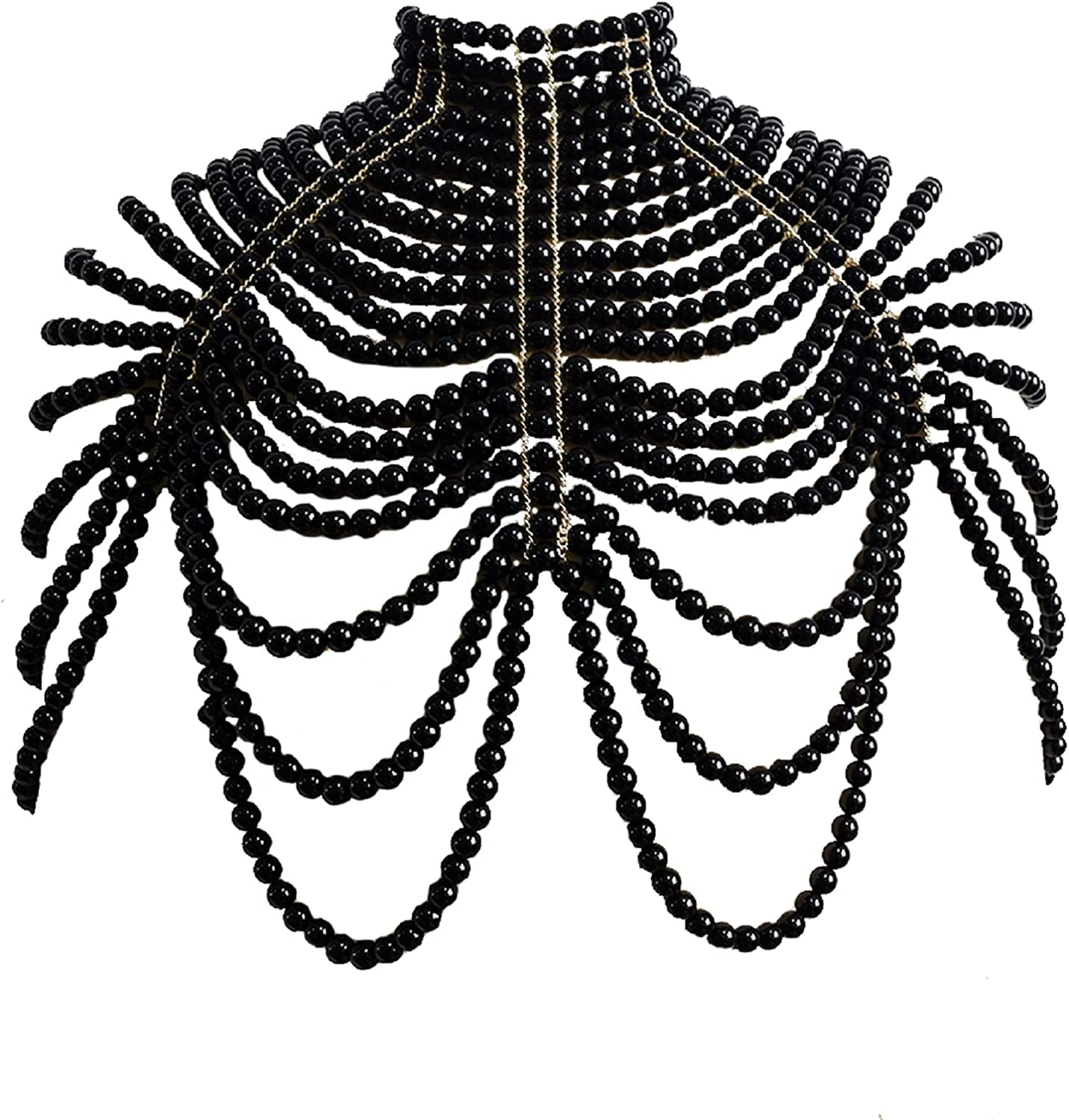 Ccbodily Pearl Body Chain Bra - Fashion Shoulder Necklaces Bra Chain Body Jewelry Apparel & Accessories > Jewelry > Body Jewelry CCbodily A-BLACK