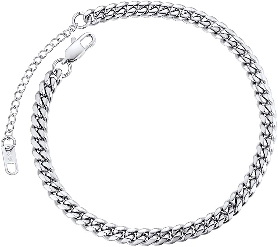 Chainspro Resizable Anklet Chain for Women Men, Figaro/Wheat/Twist Rope/Cuban Foot Bracelet-Strong with Good Clasp-18K Gold Plated(Send Gift Box) Apparel & Accessories > Jewelry > Anklets ChainsPro 01:curb-Stainless-6mm