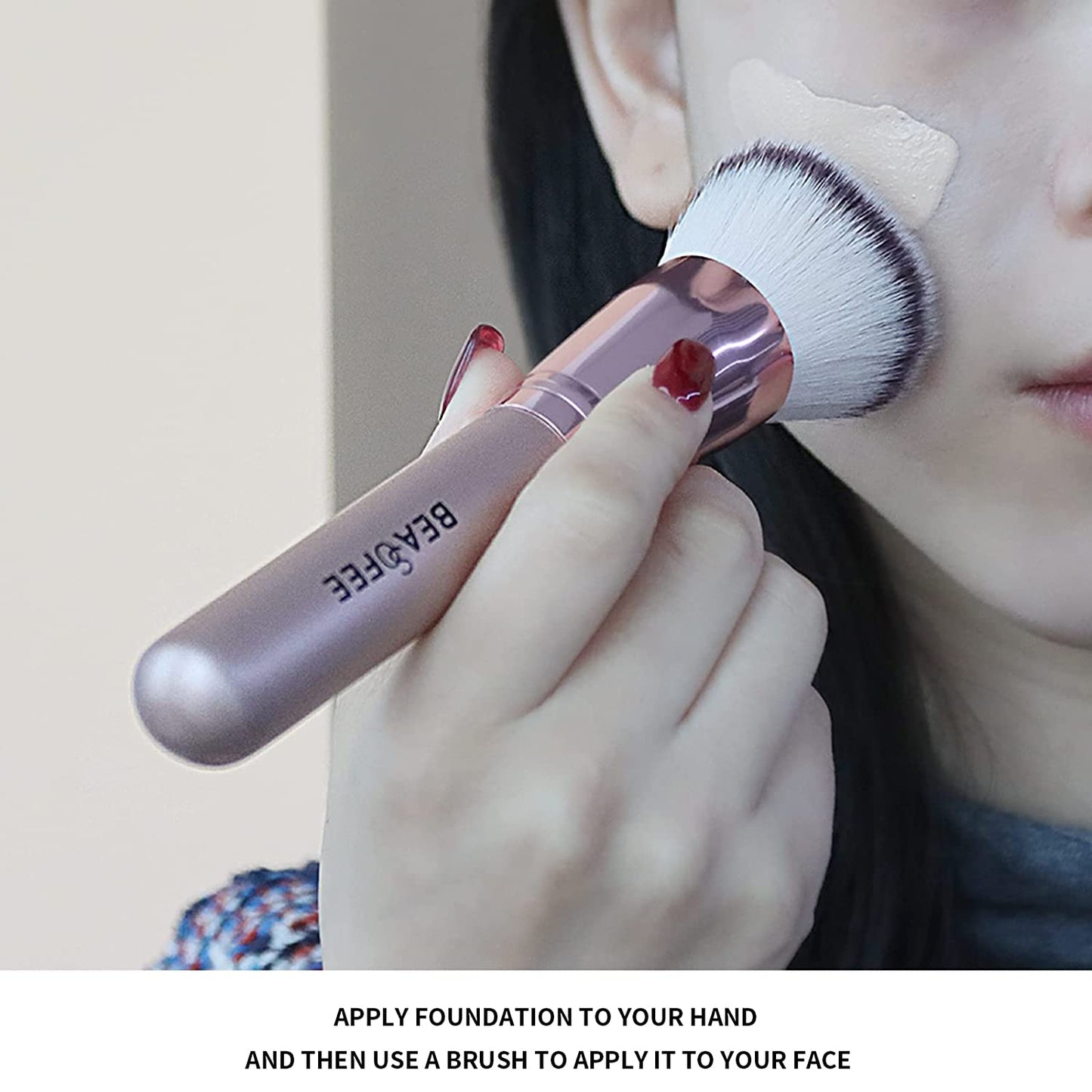 Foundation Makeup Brush Flat Top Kabuki Foundation Brush for Liquid Cream Powder Makeup,The Big Fiber Bristles ,Stippling Buffing Blending Good Premium Face Makeup Brush Set Tools Rose Gold Health & Beauty > Personal Care > Cosmetics > Cosmetic Tools > Makeup Tools BEASOFEE