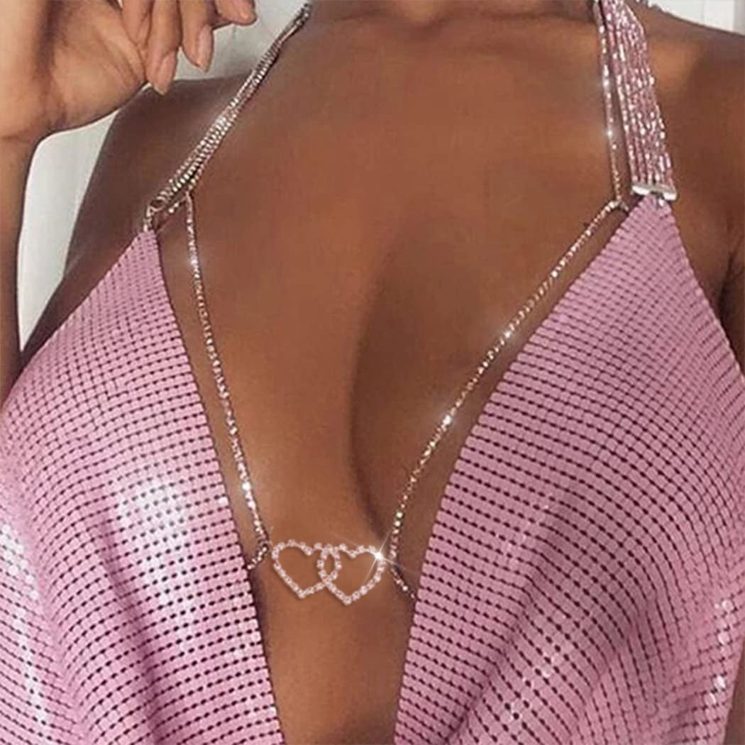 Bodiy Crystal Body Chains Bra Gold Rhinestones Chest Chain Bikini Rave Party Club Body Jewelry Sparkly Accessories for Women and Girls (Gold-3) Apparel & Accessories > Jewelry > Body Jewelry BODIY Gold-2