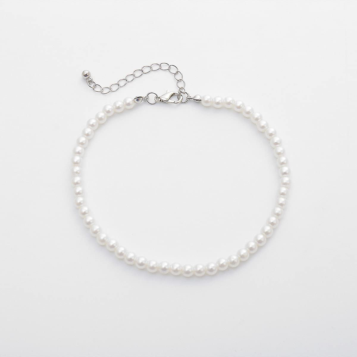 COLORFUL BLING 1Pc Pearl Handmade Anklet Simple Imitation Pearls Hand Woven Boho Foot Jewelry Anklet Bracelet Summer Beach for Women Girls Apparel & Accessories > Jewelry > Anklets COLORFUL BLING