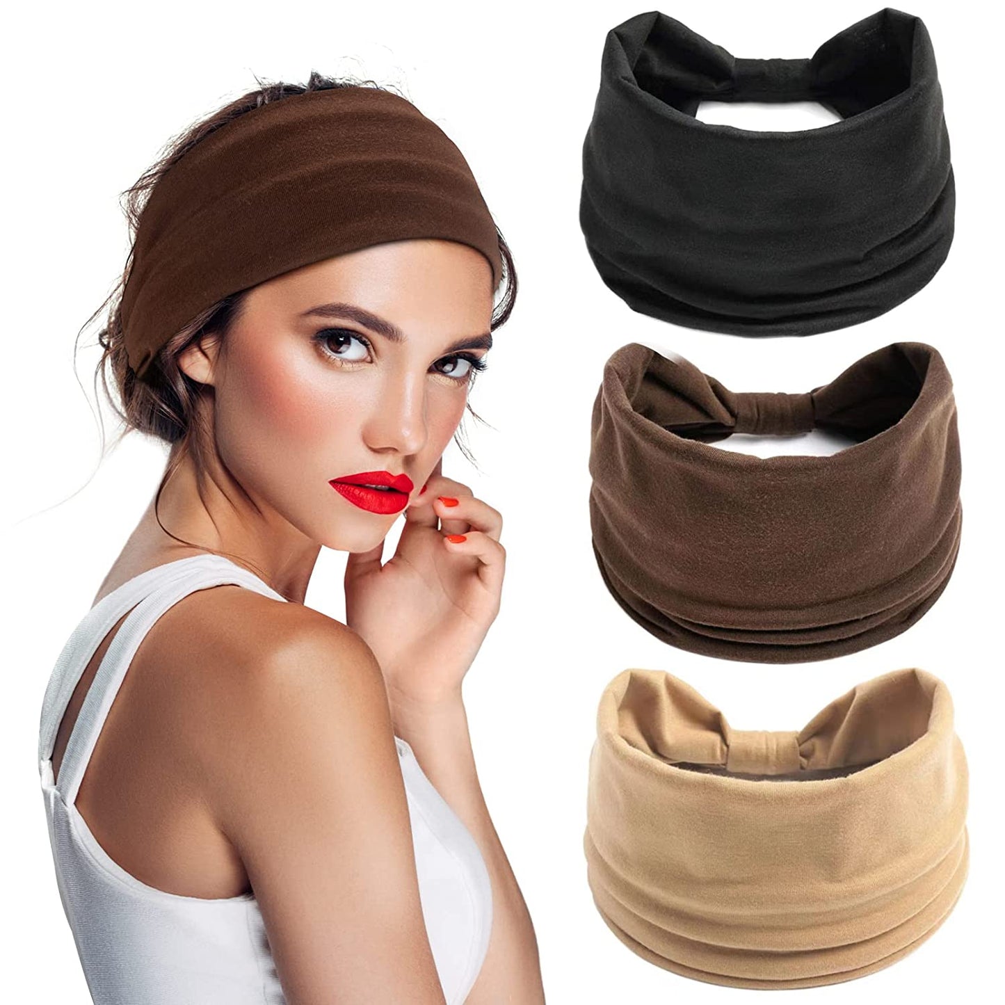 S&N Remille 3 Pack Wide Boho Headbands for Women and Girls, Elastic Turban Head Wrap Non-Slip Hair Bands for Sport Yoga and Running Headband Apparel & Accessories > Clothing Accessories > Bandanas & Headties S&N Remille Set-16