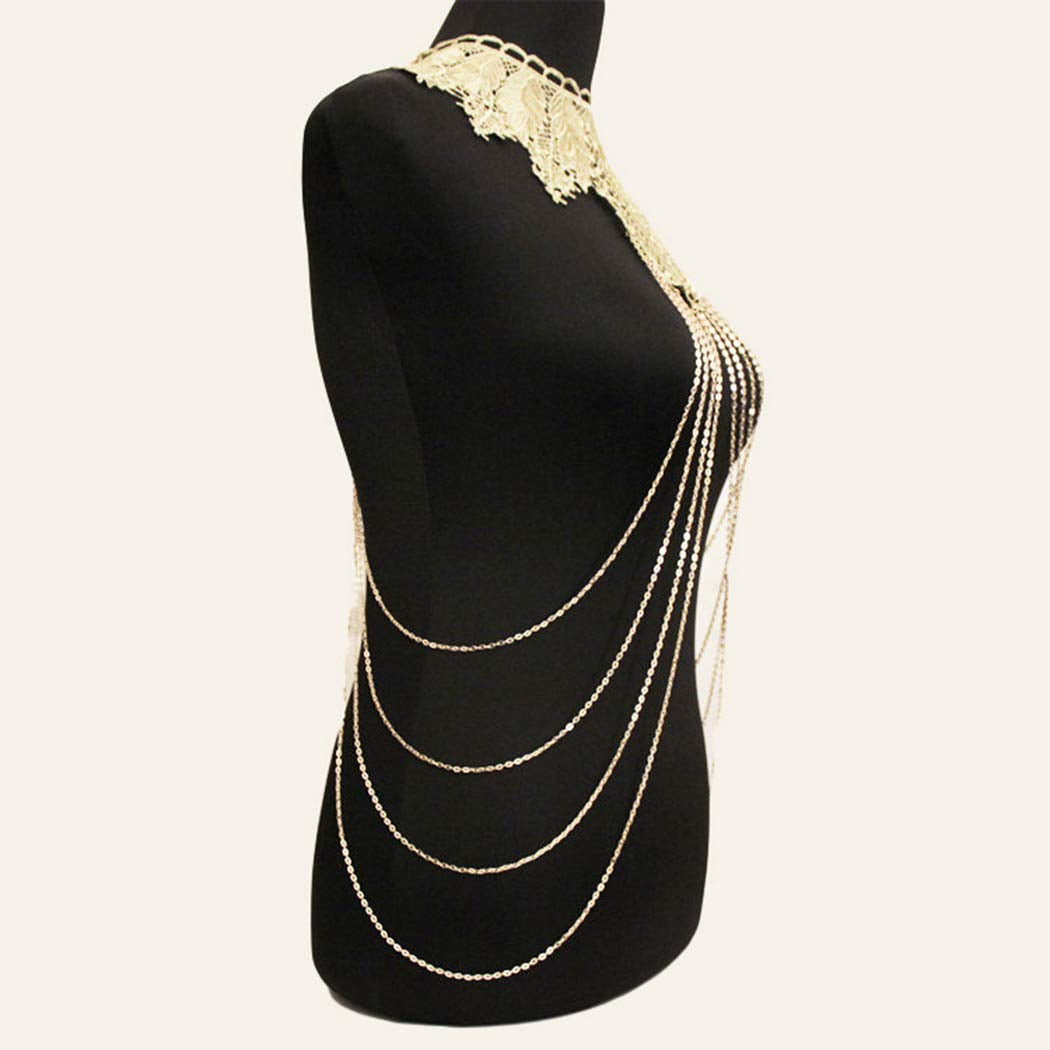 Canb Gold Body Chain Necklace Lace Body Harness Layered Crossover Festival Body Jewelry for Women and Girls (Style2) Apparel & Accessories > Jewelry > Body Jewelry CanB