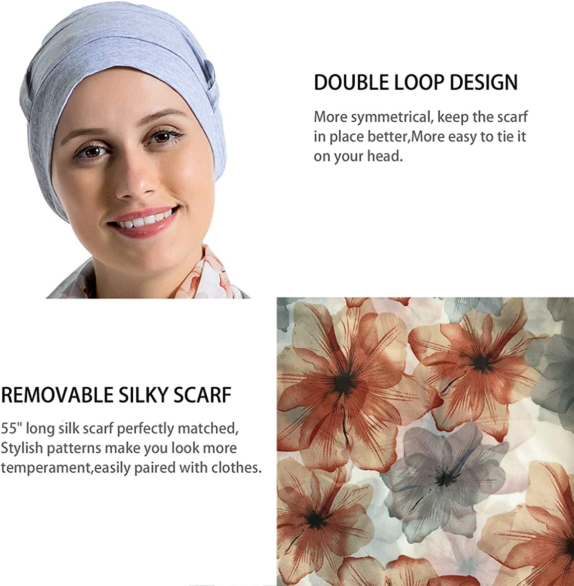 Bamboo Cotton Liner Chemo Headwear for Womenwith Silky Scarfs for Cancer Hair Loss Sleep Caps Beanie Gray Apparel & Accessories > Clothing Accessories > Headwear JarseHera