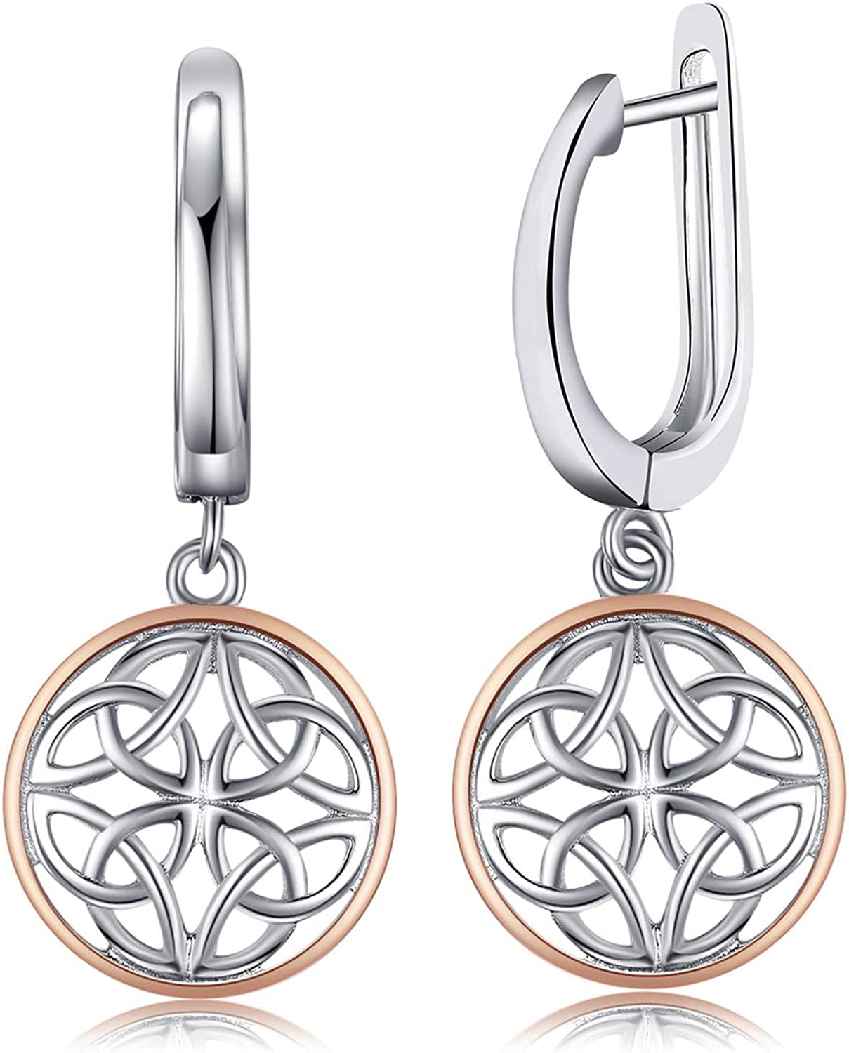 Jewelrypalace Irish Celtic Knot Dangle Earrings, 14K Rose Gold Plated 925 Sterling Silver Hoop Earrings for Women, Love Drop Earrings for Women, Huggie Earrings for Girls, Earring Sets Hoops Jewelry Apparel & Accessories > Jewelry > Earrings JewelryPalace