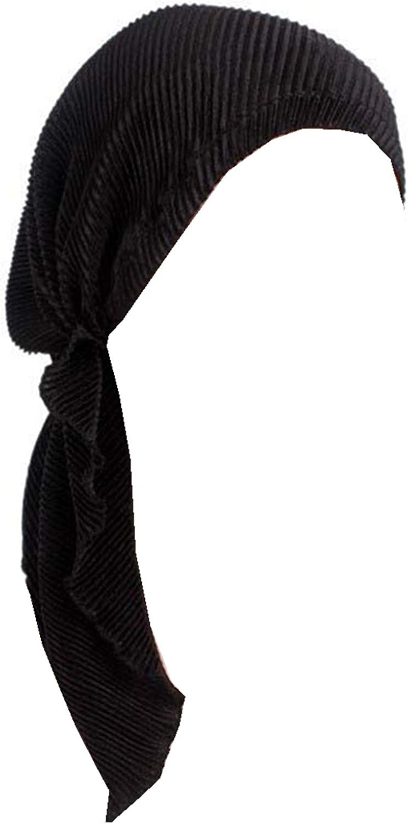 Qhome Women Soft Ruffle Head Scarf Chemo Hat Turban Pre-Tied Headwear Bandana Headscarf Tichel for Cancer Apparel & Accessories > Clothing Accessories > Headwear Qhome cap Black
