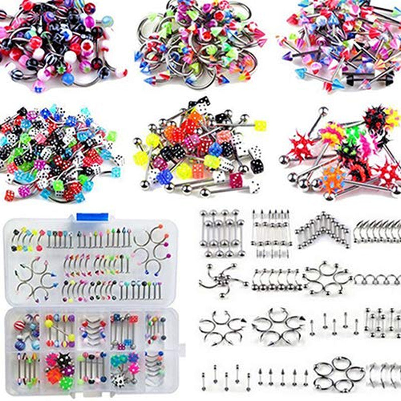 Baost 1 Set Fashion Unisex Multicolor Body Piercing Jewelry Set Stainless Steel Nose Rings Hoop Nose Stud Eyebrow Jewelry Belly Tongue Bar Ring 105Pcs Mixed Random Style Apparel & Accessories > Jewelry > Rings BaoST