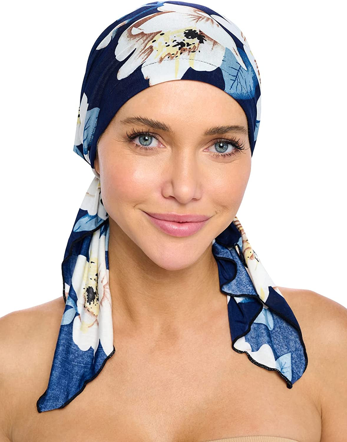 Ashford & Brooks Pre Tied Bandana Turban Chemo Head Scarf Sleep Hair Cover Hat Apparel & Accessories > Clothing Accessories > Bandanas & Headties Ashford & Brooks Vintage Navy/White One Size