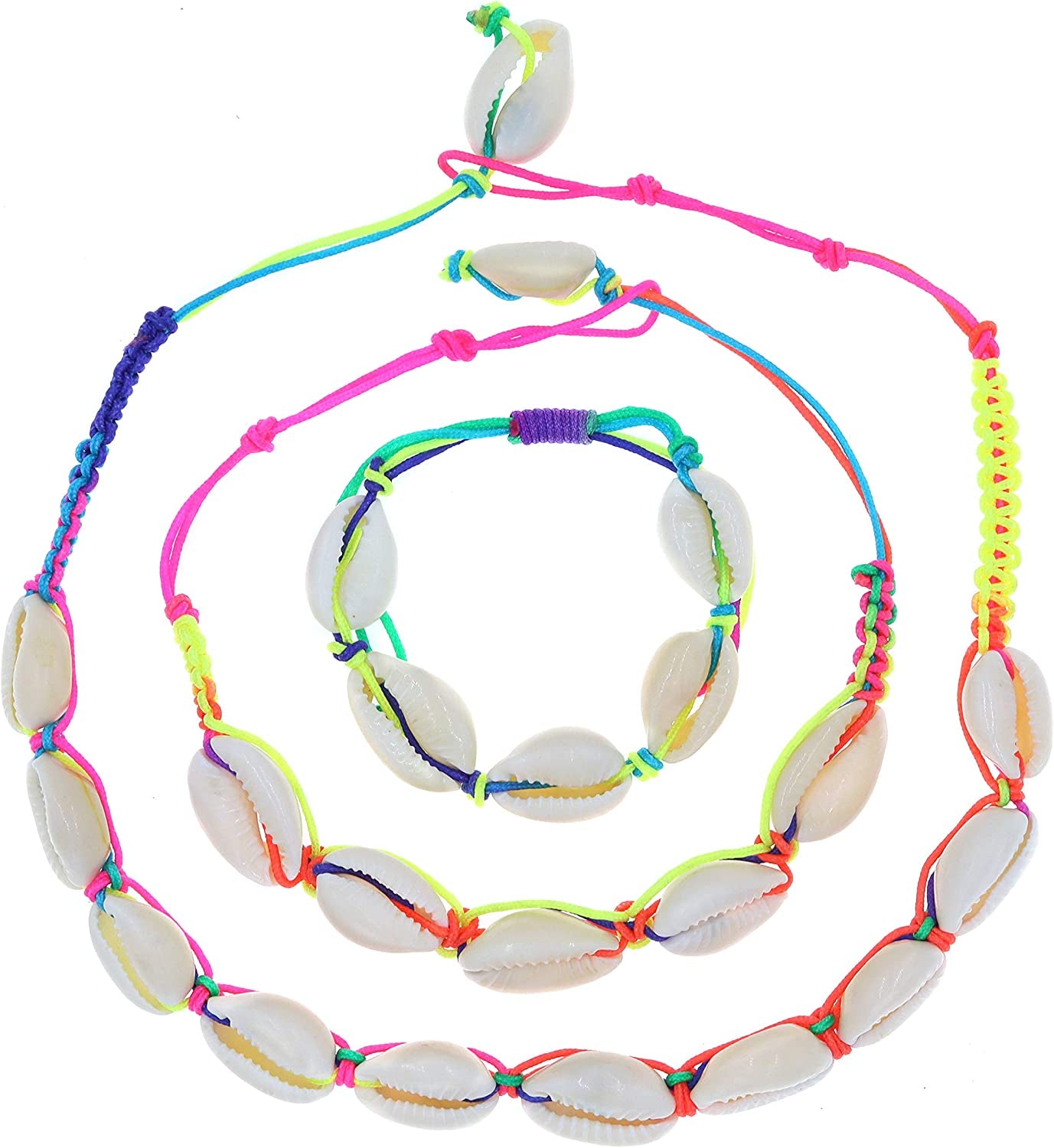 Cowrie Shell Necklace with Matching Seashell Anklet and Bracelet, VSCO Girl Accessories Set for Teen Girls, Aesthetic Beach Jewelry for Women Apparel & Accessories > Jewelry > Anklets KYLIE MAX Rainbow Tie Dye