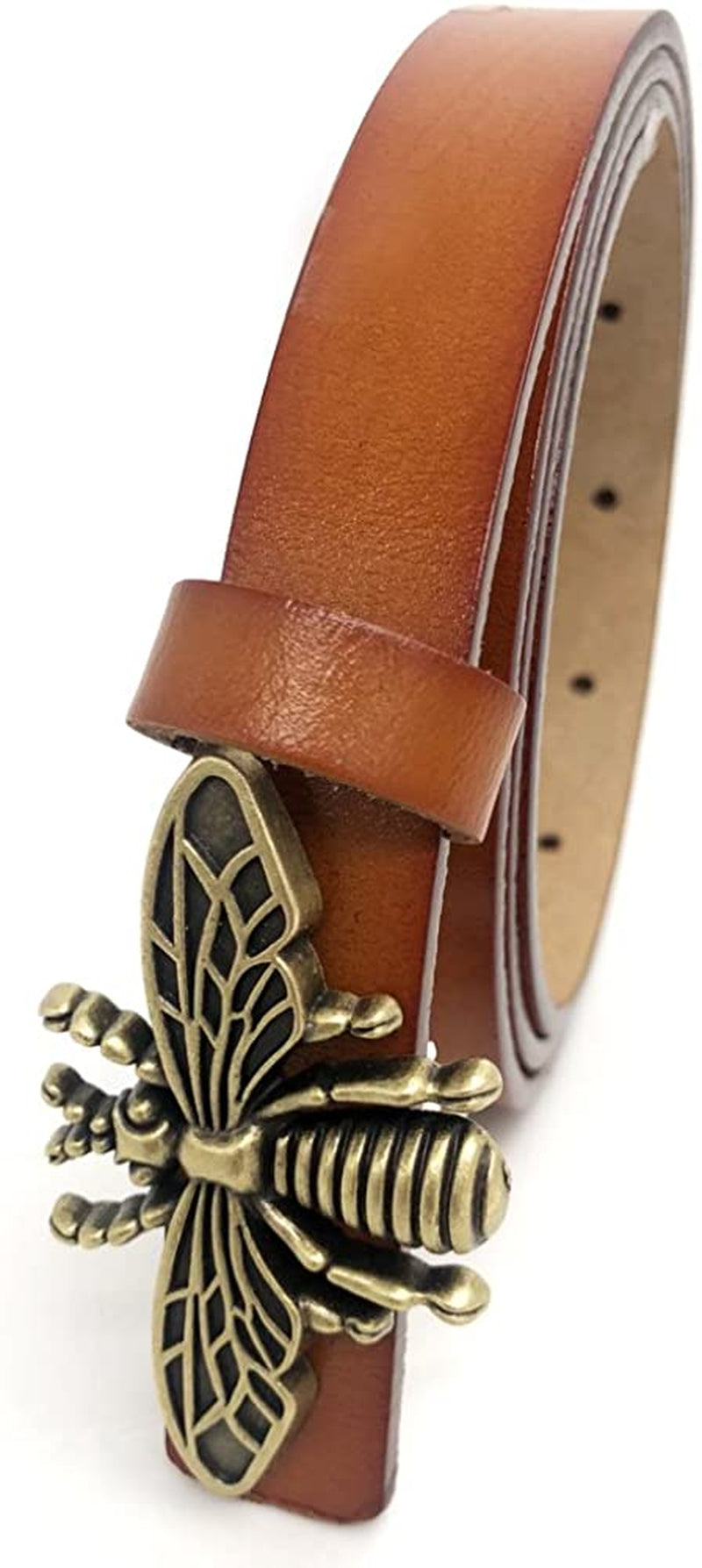 Moyoto Women'S 0.7″Thin Vintage Copper Bee Buckle Leather Belts Casual Dress Belts Apparel & Accessories > Clothing Accessories > Belts MoYoTo