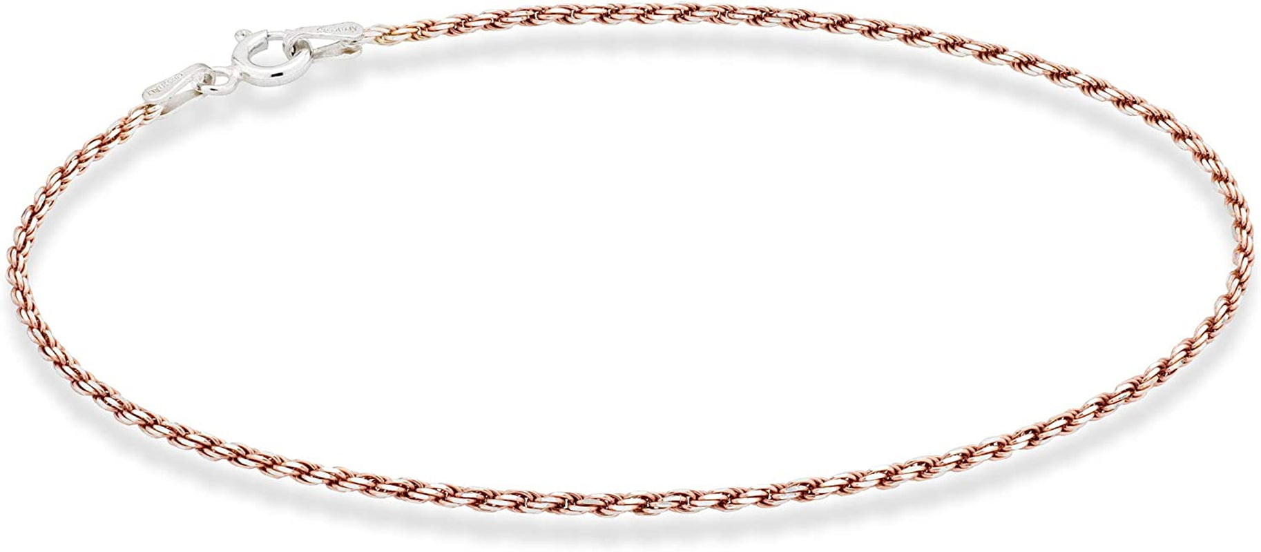 Miabella 925 Sterling Silver Solid 1.5Mm Diamond-Cut Braided Rope Chain Anklet Ankle Bracelet for Women Teen Girls, Made in Italy Apparel & Accessories > Jewelry > Anklets Miabella rose-gold-plated-silver Length 10 Inches (Medium)